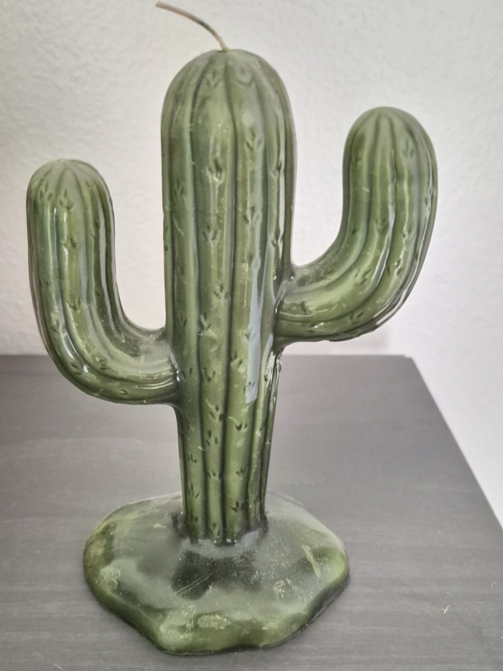 Green Saguaro Cactus Candle With Molded "V" Shapes